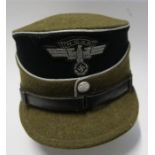 A German Third Reich style NSKK leaders kepi,  in brown wool with silver piping, the black band