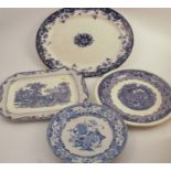 A Masons Ironstone China warming plate, af, together with other blue and white plates