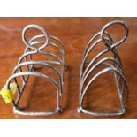 Two hallmarked silver five bar toast racks, weight 2oz for both