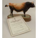 A Royal Worcester limited edition figure, Jersey Bull, modelled by Doris Lindner, with plinth and