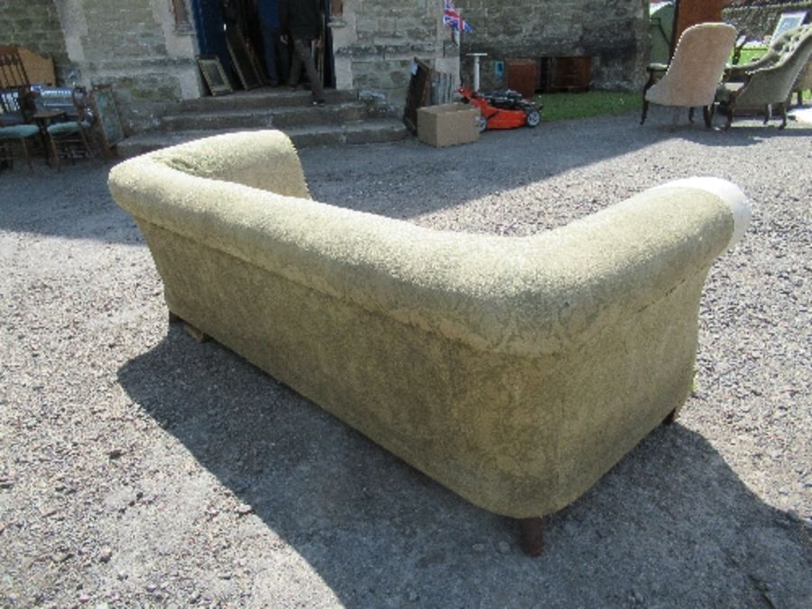 A Chesterfield sofa, with roll ends and raised on short inverted legs, no cushions, width 88ins x - Image 3 of 3
