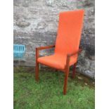 Padouk high back armchair with orange upholstery attributed to John Makepeace
