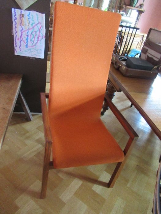 Padouk high back armchair with orange upholstery attributed to John Makepeace - Image 4 of 4