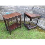 A 17th century style rectangular oak side table, width 24ins, together with a corner table, max