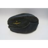 WW2 style RAF officer's side cap, together with HMS Belfast sailor's hat, and two woollen