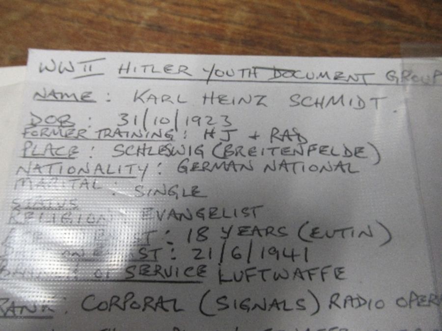 World War II, Hitler Youth document group relating to Karl Heinz Schmidt, to include performance