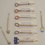 Robin How, Nine hallmarked silver limited edition lace bobbins, with bead ends, six with