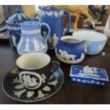 A collection of 19th century and later Wedgwood jasperware, to include a black ground cup and