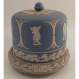 A 19th century Wedgwood style blue Jasper ware cheese cover and stand, decorated with acorns and