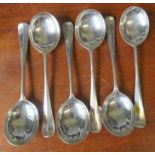 A set of six silver rat tail soup spoons, Sheffield 1933, maker Mappin & Webb, weight 14oz