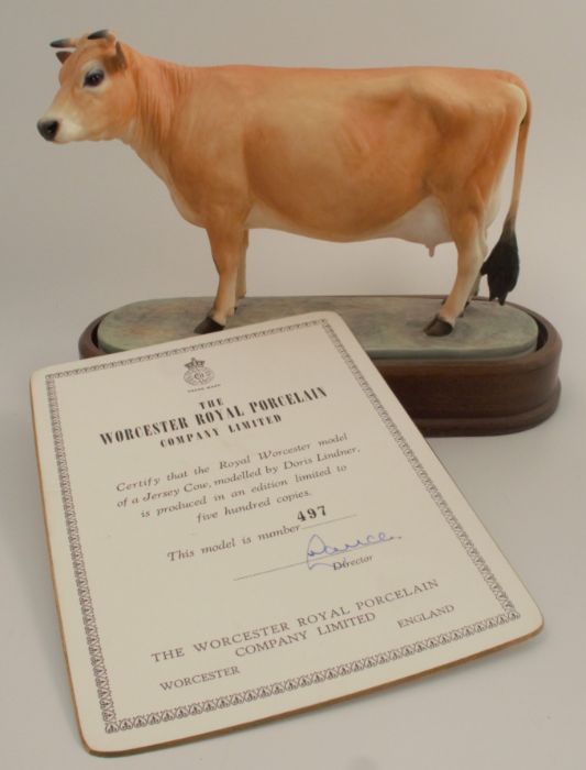 A Royal Worcester limited edition figure, Jersey Cow, modelled by Doris Lindner, with plinth and
