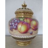 A Royal Worcester crown top pot pourri, decorated all round with hand painted fruit by Freeman,