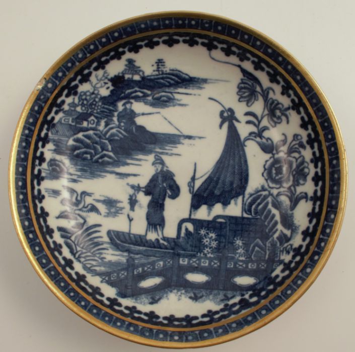 A 19th century Caughley dish, decorated in the Fisherman and Cormorant pattern, together with - Image 2 of 21