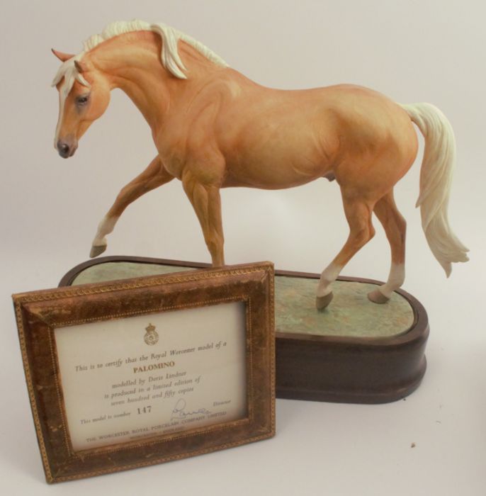 A Royal Worcester limited edition figure, Palomino Stallion, modelled by Doris Lindner, with