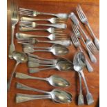A collection of silver cutlery, to include a set of six fiddle pattern dessert spoons, London