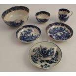 A collection of First Period Worcester porcelain, all decorated in blue and white, to include a