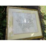 A framed map of Worcestershire, map size 19.5ins x 16ins