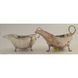 Two hallmarked silver sauce boats, one with gadrooned edge, weight for both 9oz