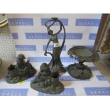 A collection of pewter , to include Art Nouveau style figures