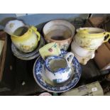 A collection of washbowls, jug etc