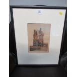 Marcel Augis, French colour engraving, Abbey in Calais, 8.5ins x 6ins