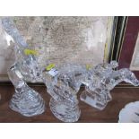 Three Waterford glass models of horses - One horse has chip to mane