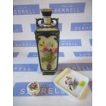 A  Hadleys Worcester vase, af, a pill box and small tray