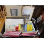 A box of pictures and maps etc