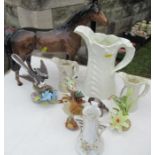 A collection of porcelain, to include a large bay Beswick horse, af, height 12ins, various bird