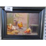 John Edwards, oil on board, chickens, 5.5ins x 7.5ins