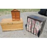 A pine blanket box, together with a miniature pine cabinet formed as a wardrobe and a shoe rack