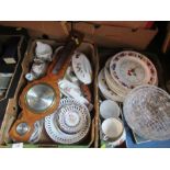 Two boxes of assorted sundries, to include barometer, cut glass bowls, boxed Minton and Royal