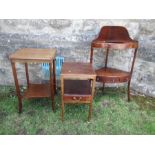 A 19th century mahogany corner washstand, together with an Edwardian square topped occasional