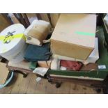 A box to include gloves, hats, bags, together with WW2 WRVS hat, a case, etc.
