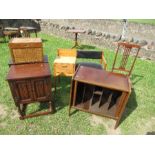 A collection of furniture to include canteen, record cabinet, piano table, cabinet and chair