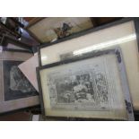 A box of assorted frames, including Eastern examples, 19th century example with inlay af, etc.
