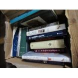 A box of antique porcelain reference books, together with box of books of Knowledge