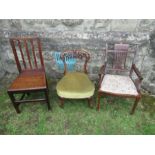 An oak single chair, with solid seat, together with an Edwardian / Victorian easy chair, and another