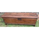 An Antique elm sword box, with chip carved ends and carved decoration, 51ins x 14ins, height 17.