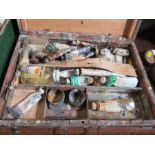 A box of oil paints and accessories, together with a box of tools