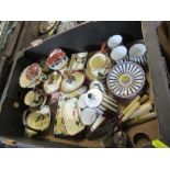 A box containing Torquay ware and Coalport, together with silver plate and flatware