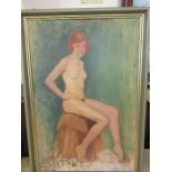 Oil on board, unfinished nude of 1920's style figure, with another nude to the reverse, 29.5ins x
