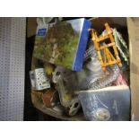 A box of assorted sundries, to include Beatrix Potter book, models, stationery set, etc.