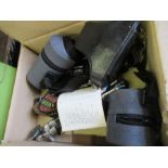 A box to include assorted cameras, including Praktica and accessories