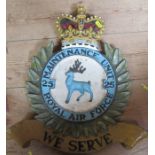 A Royal Air Force painted metal coat of arms, Maintenance Unit 25, height 18ins