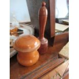 A boxwood turned wooden powder jar and gavel