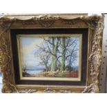Vincent Selby Oil on canvas, sailing boats on a lake with trees, 5.75ins x 6.5ins