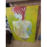 Oil on canvas, nude, 28ins x 18ins, together with study of a clown by E Wilgaus, 29ins x 24ins