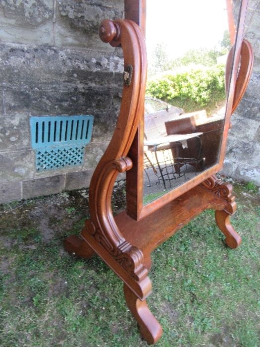 A 19th century mahogany framed cheval mirror, plate size 46ins x 25.5ins, x max height 66ins - Image 3 of 5