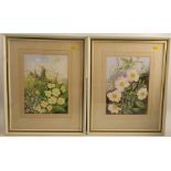 W E Phillips, pair of watercolours, floral studies, 9.5ins x 7ins